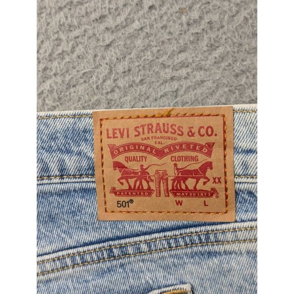 Levi's 501 Jean Shorts Womens 18W High Rise Raw Hem Distressed Cutoff Style - Picture 7 of 16